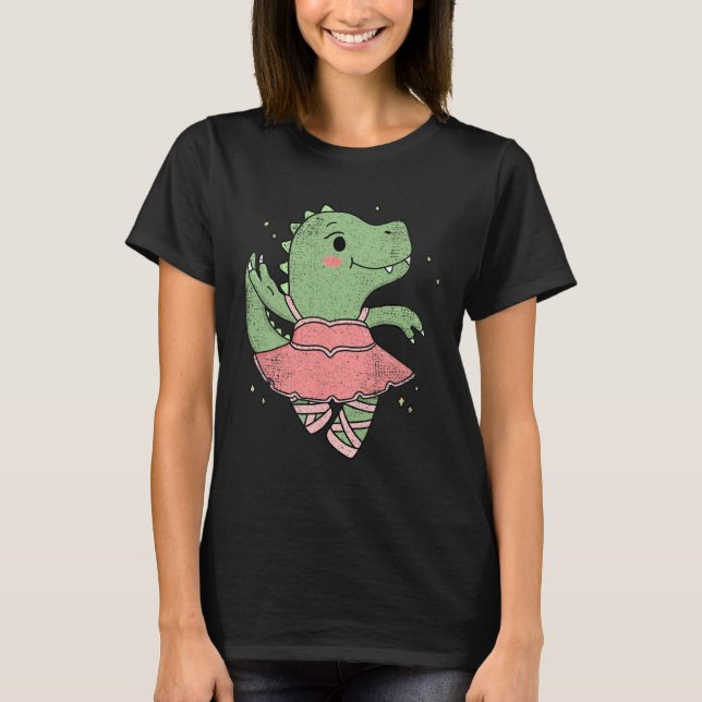 Dancing T-rex Dinosaur Llerina For Llet Dancer Vin T-Shirt (Front)