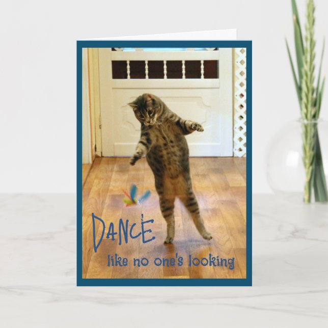 Dancing Tabby Cat Birthday Thank You Card (Front)