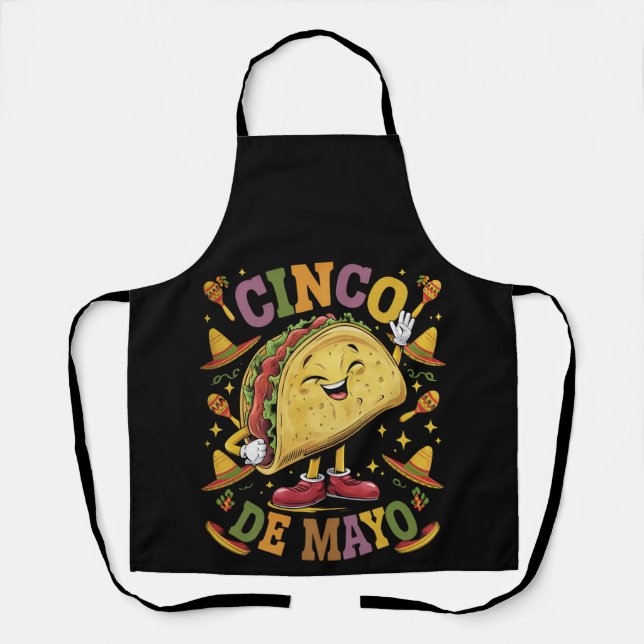 Dancing Taco Funny Cinco De Mayo Fiesta Party Apron (Front)