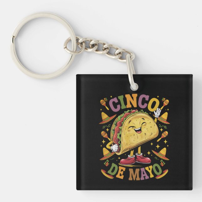 Dancing Taco Funny Cinco De Mayo Fiesta Party Key Ring (Front)