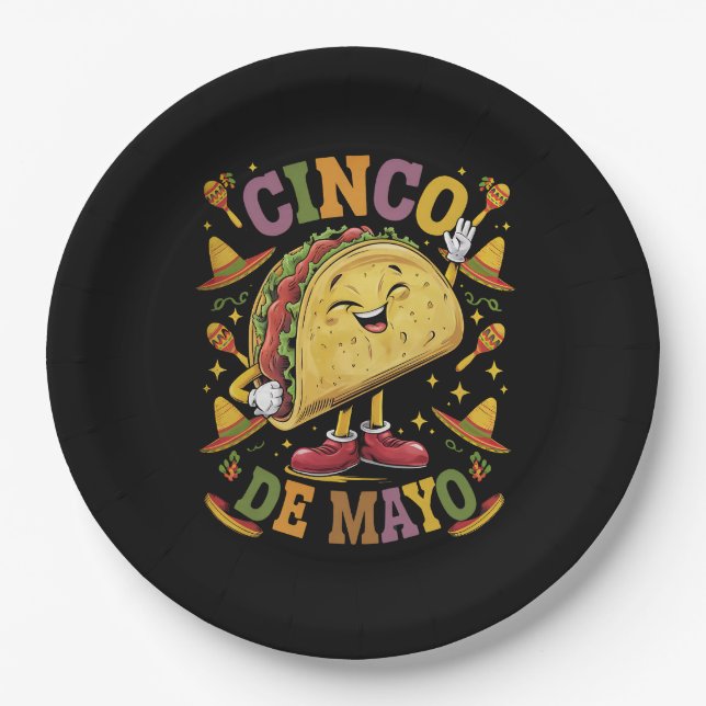 Dancing Taco Funny Cinco De Mayo Fiesta Party Paper Plate (Front)