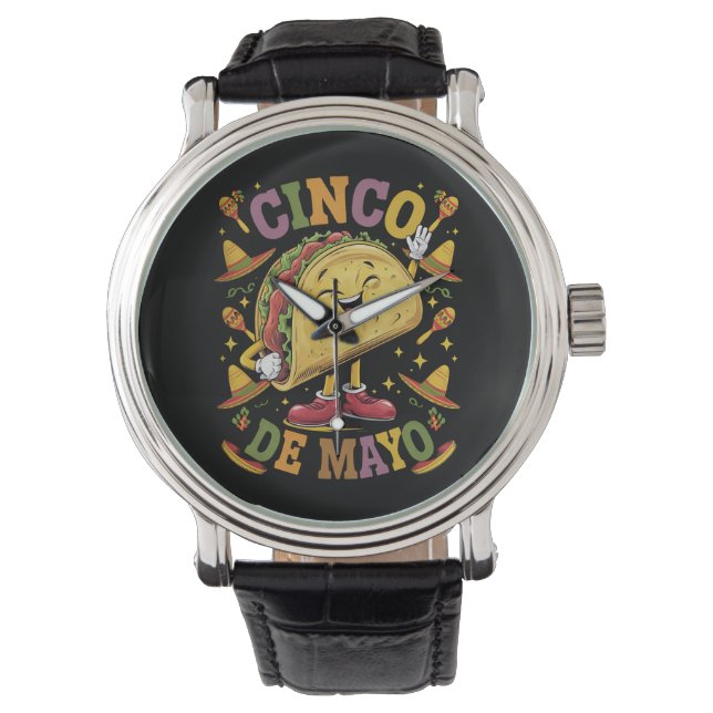 Dancing Taco Funny Cinco De Mayo Fiesta Party Watch (Front)