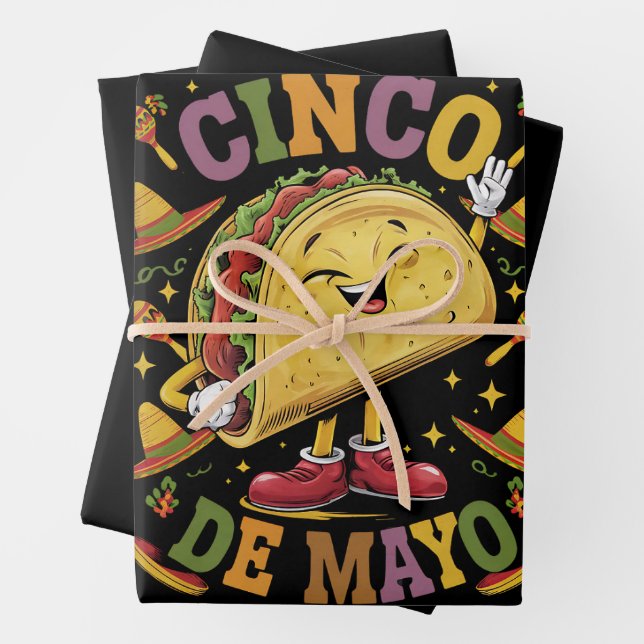 Dancing Taco Funny Cinco De Mayo Fiesta Party Wrapping Paper Sheet (In situ)