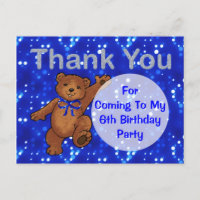 Dancing Teddy Bear 6th Birthday Party Thank You