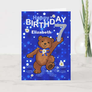 Dancing Teddy Bear 7th Birthday for Girl Card