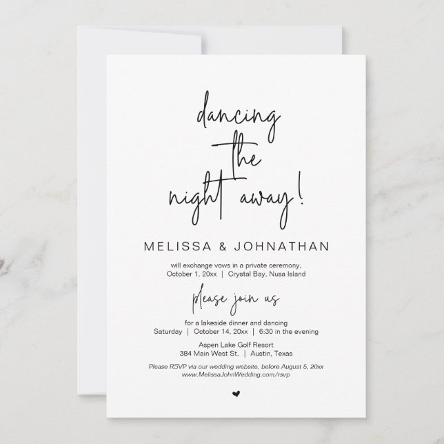 Dancing the night away, Wedding Elopement Party In Invitation (Front)
