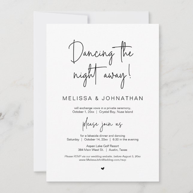 Dancing the night away, Wedding Elopement Party Invitation (Front)