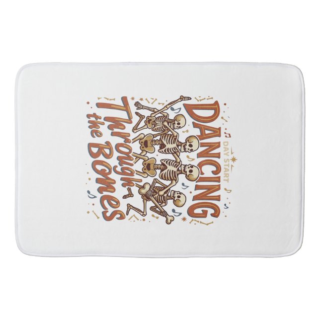 Dancing Through Bones Halloween Skeletons Music Ce Bath Mat (Front)
