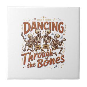 Dancing Through Bones Halloween Skeletons Music Ce Ceramic Tile