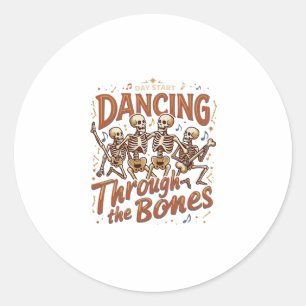 Dancing Through Bones Halloween Skeletons Music Ce Classic Round Sticker