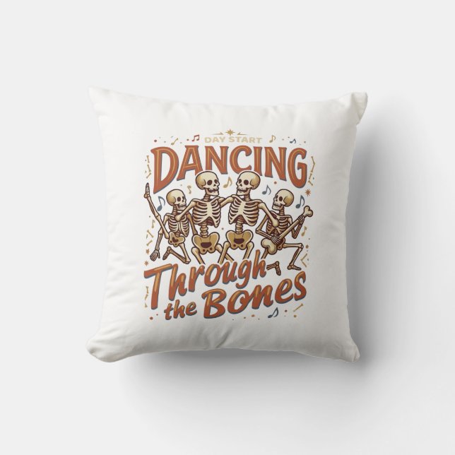 Dancing Through Bones Halloween Skeletons Music Ce Cushion (Front)