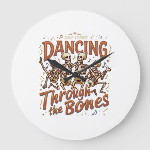 Dancing Through Bones Halloween Skeletons Music Ce Large Clock