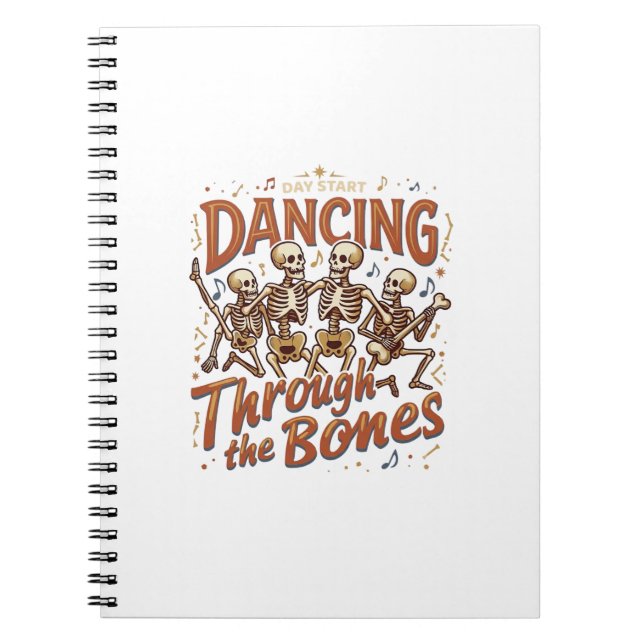 Dancing Through Bones Halloween Skeletons Music Ce Notebook (Front)