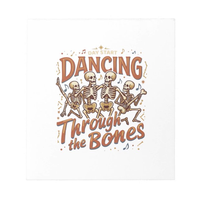 Dancing Through Bones Halloween Skeletons Music Ce Notepad (Front)