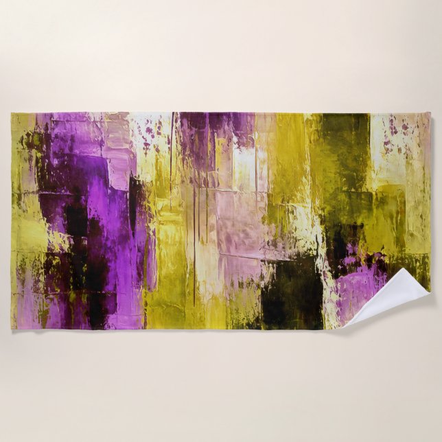 Dancing Through Violet Expressive Modern Abstract Beach Towel (Front)