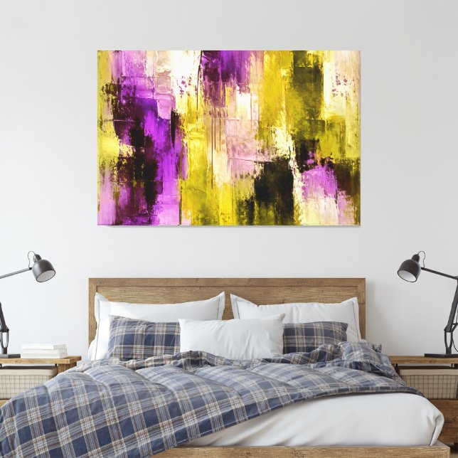 Dancing Through Violet Expressive Modern Abstract Canvas Print (Insitu (Bedroom))