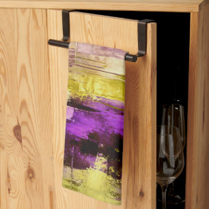 Dancing Through Violet Expressive Modern Abstract Tea Towel