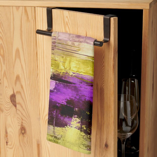 Dancing Through Violet Expressive Modern Abstract Tea Towel (Thirds Fold)