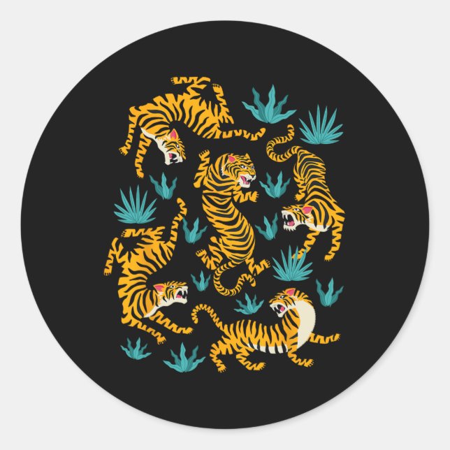 Dancing Tiger Cartoon Graphic  Classic Round Sticker (Front)
