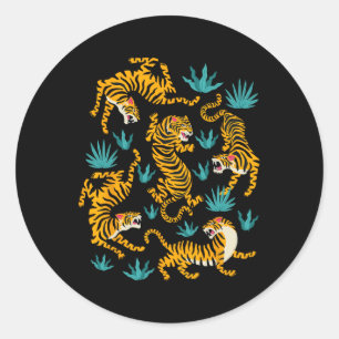 Dancing Tiger Cartoon Graphic Classic Round Sticker
