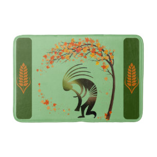 Dancing Tree Fall Leaves Flute Kokopelli  Bath Mat