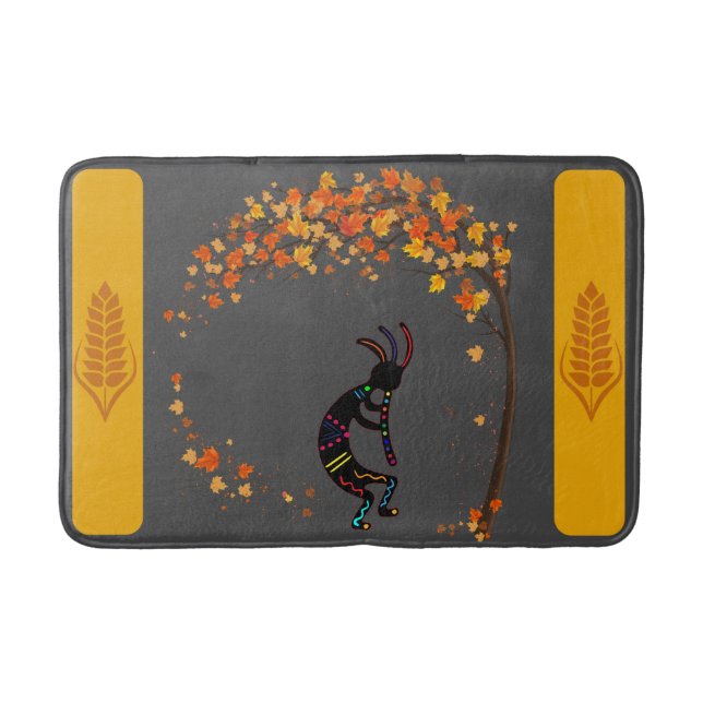 Dancing Tree Fall Leaves Flute Kokopelli  Bath Mat (Front)