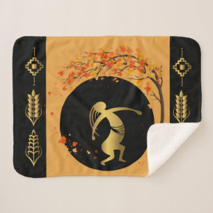 Dancing Tree Fall Leaves Kokopelli  Sherpa Blanket