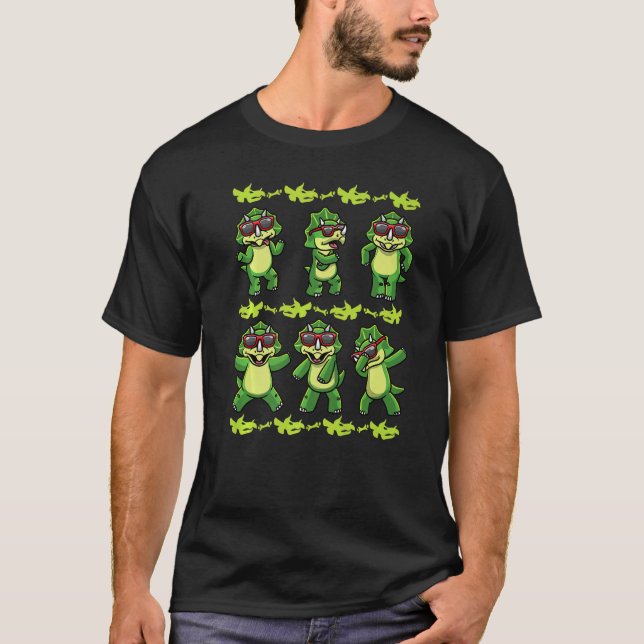 Dancing Triceratops Dinosaurs With Sunglasses Dino T-Shirt (Front)