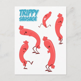 Dancing Trippy Sausage Cartoon Character Print Postcard
