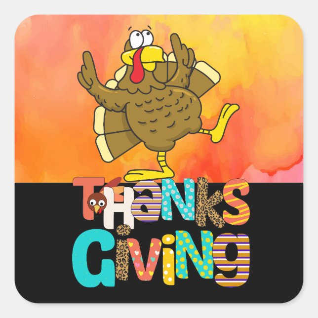 Dancing Turkey Thanksgiving funny cartoon   Square Sticker (Front)