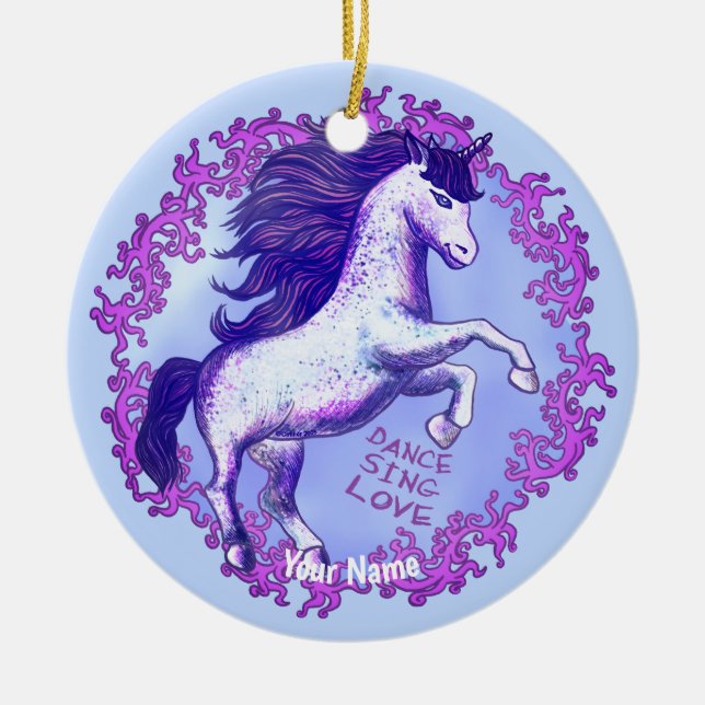 Dancing Unicorn   Ceramic Ornament (Front)