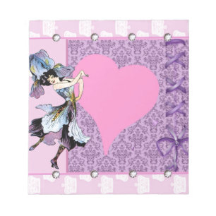 Dancing vintage flower fairy pink design by LeahG Notepad