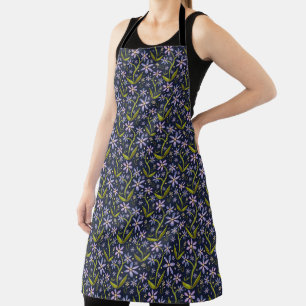 Dancing Watercolor Daisies Midnight Apron