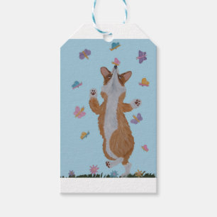 Dancing Welsh Corgi with Butterflies Gift Tags