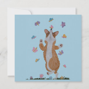 Dancing Welsh Corgi with Butterflies Invitation