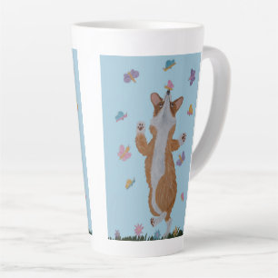 Dancing Welsh Corgi with Butterflies Latte Mug