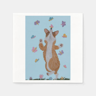 Dancing Welsh Corgi with Butterflies Napkin