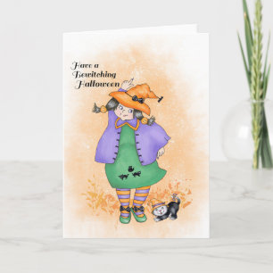 Dancing Witch and Cat Card