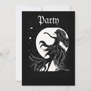 dancing witch in moonlight halloween A.I. fun  Invitation