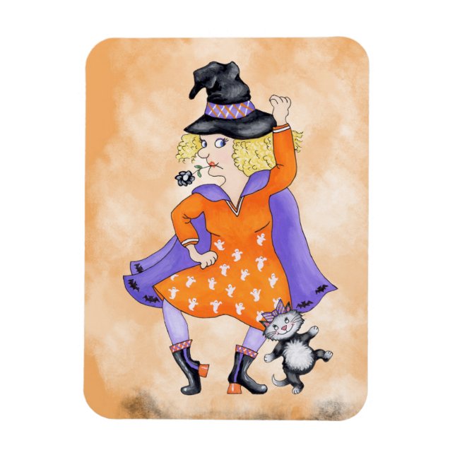 Dancing Witch with her cat  Magnet (Vertical)