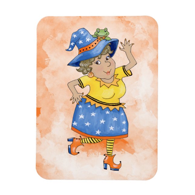 Dancing witch with her frog  magnet (Vertical)