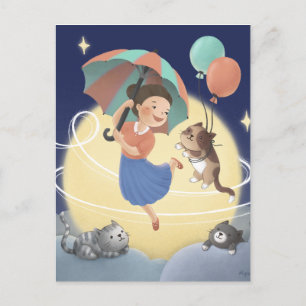 Dancing with Cats at Moonlit Night Postcard