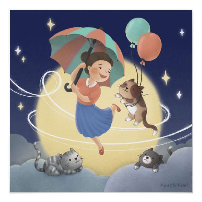 Dancing with Cats at Moonlit Night Poster (Front)
