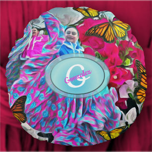 Dancing with Flowers & Butterflies PV01 Round Cushion