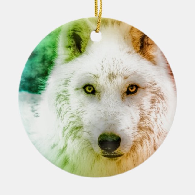 Dancing Wolf Ceramic Ornament (Front)