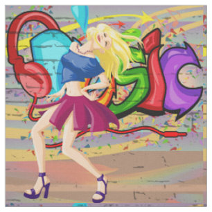 Dancing Woman 3 Music Graffiti Wall Fabric