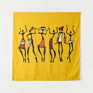 Dancing woman in traditional ethnic style seamless tapestry