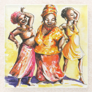 Dancing women glass coaster