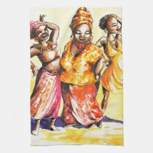 Dancing women tea towel