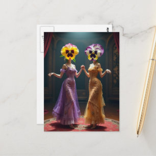 Dancing Women With Pansy Flower Heads Postcard